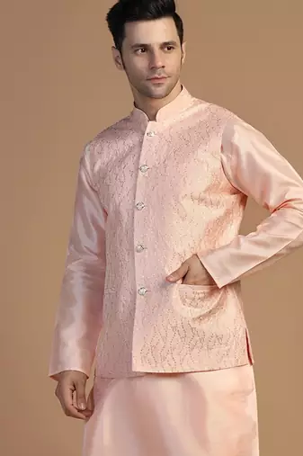 Men peach embroidered jacket