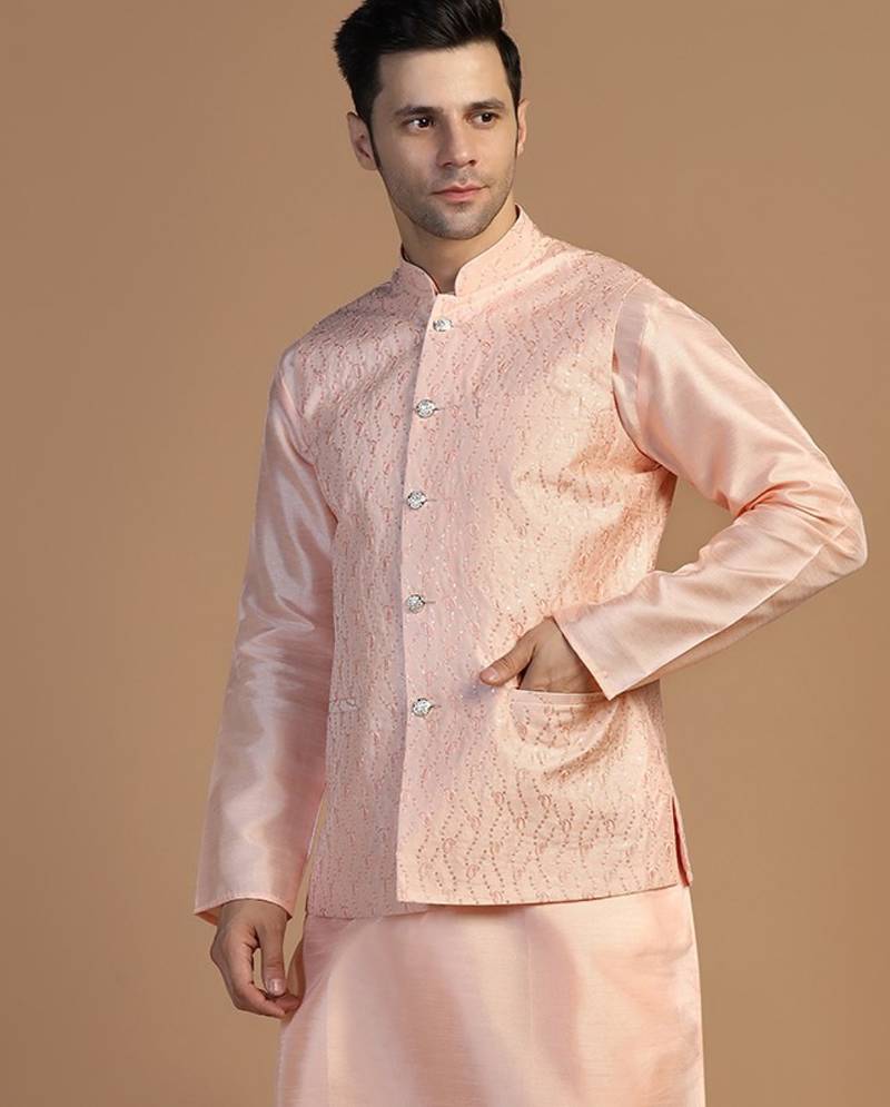 Men peach embroidered jacket