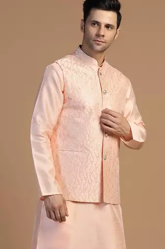 Men peach embroidered jacket