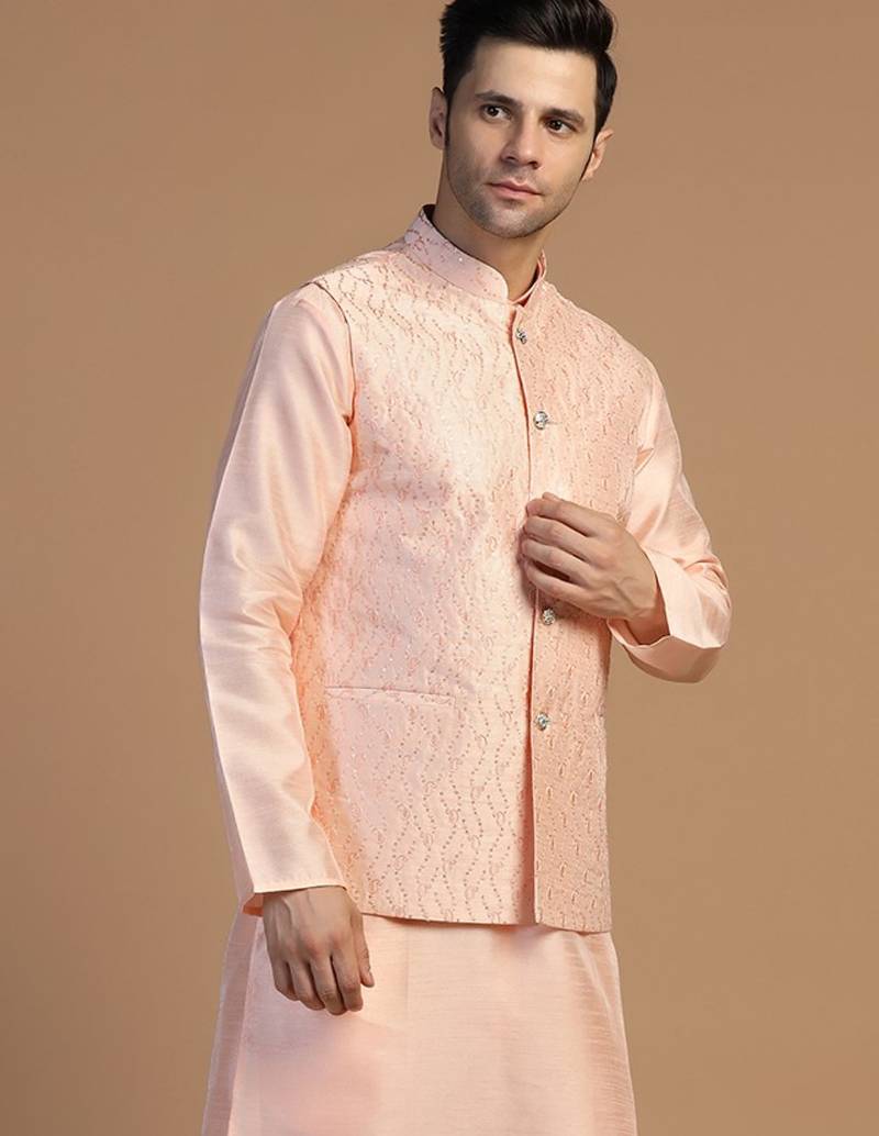 Men peach embroidered jacket