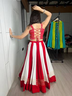 multicolor pure rayon Navratri gamthi mirror work chaniya choli  4
