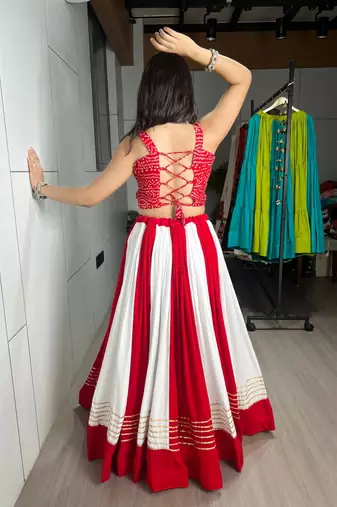 multicolor pure rayon Navratri gamthi mirror work chaniya choli 