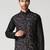 Black leaf printed mens nehru jacket