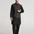 Black leaf printed mens nehru jacket