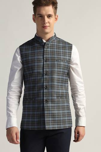 Mens grey check nehru jacket
