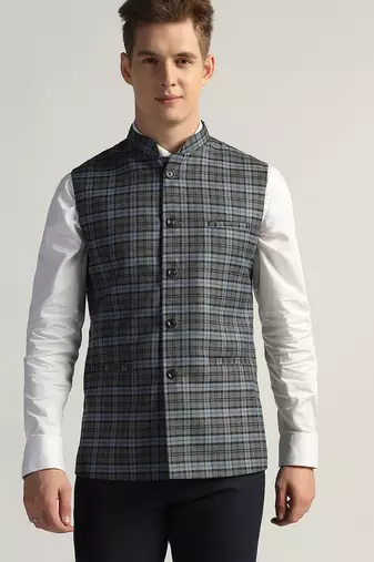 Mens grey check nehru jacket