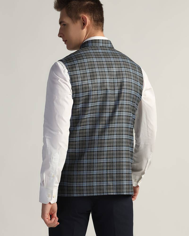 Mens grey check nehru jacket