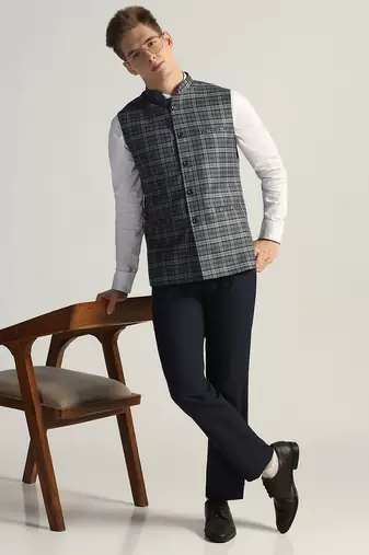 Mens grey check nehru jacket
