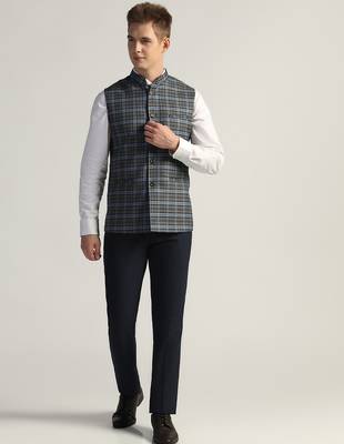Mens grey check nehru jacket 4