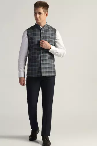 Mens grey check nehru jacket