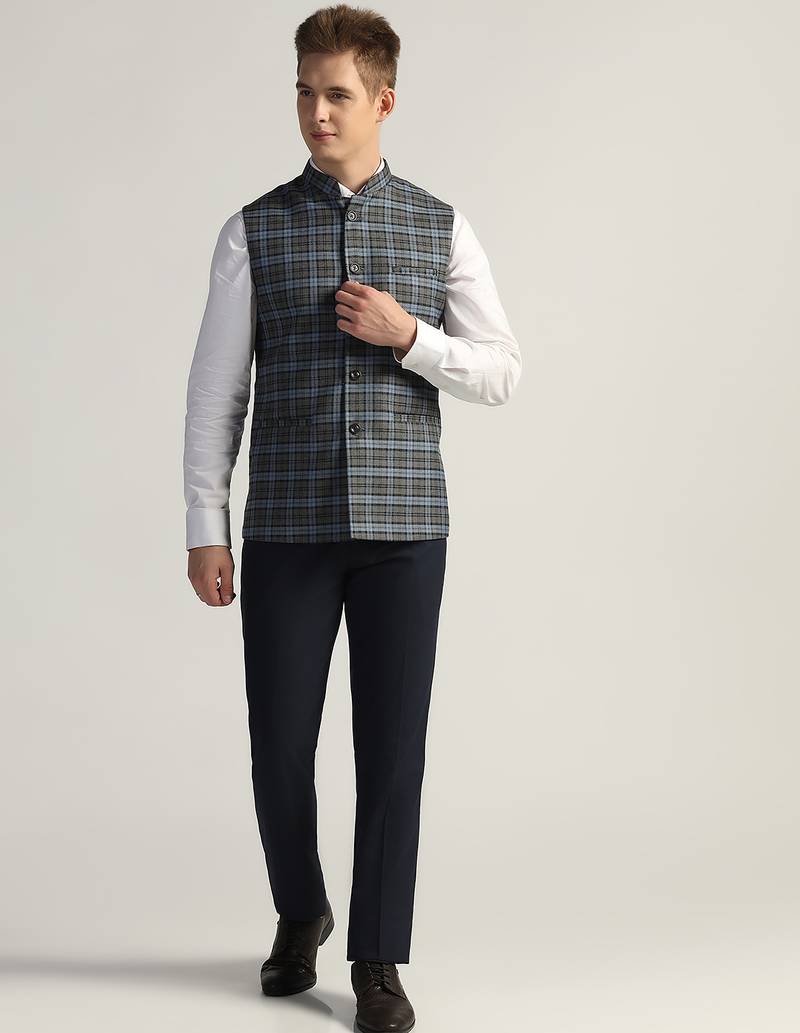 Mens grey check nehru jacket