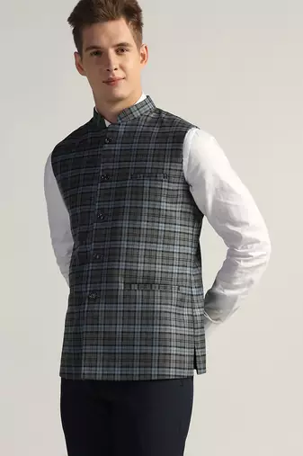 Mens grey check nehru jacket