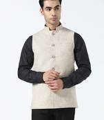 Men beige linen nehru jacket
