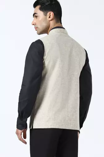 Men beige linen nehru jacket