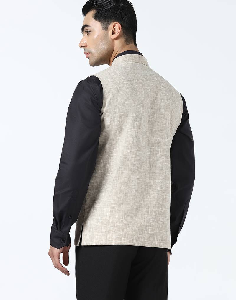 Men beige linen nehru jacket