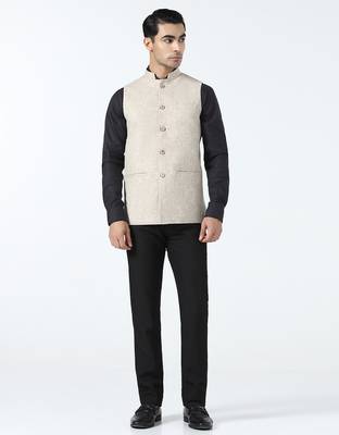 Men beige linen nehru jacket 3