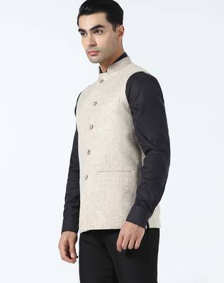 Men beige linen nehru jacket 5