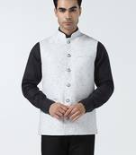 Men checked band collar nehru jacket