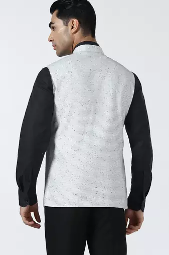 Men checked band collar nehru jacket