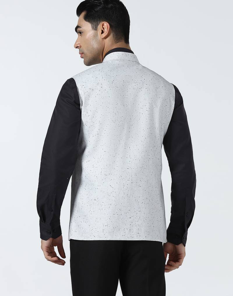 Men checked band collar nehru jacket