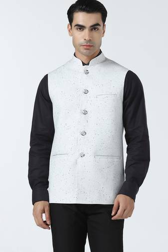 White self design nehru jacket