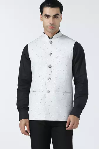 White self design nehru jacket