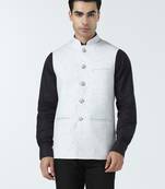 White self design nehru jacket