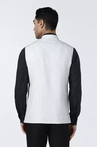 White self design nehru jacket
