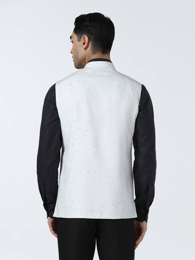 White self design nehru jacket