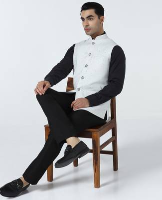 White self design nehru jacket 3