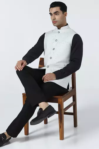 White self design nehru jacket