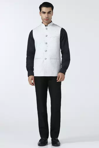 White self design nehru jacket