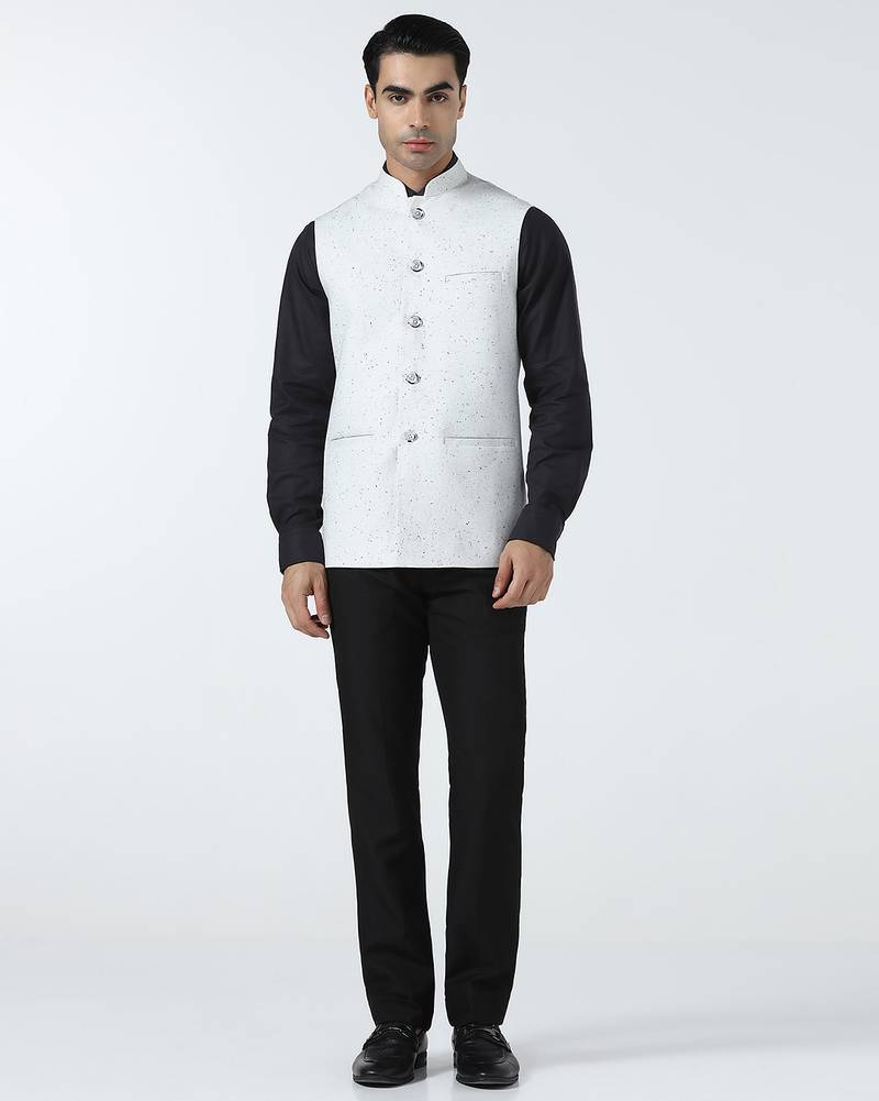 White self design nehru jacket