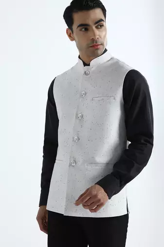 White self design nehru jacket