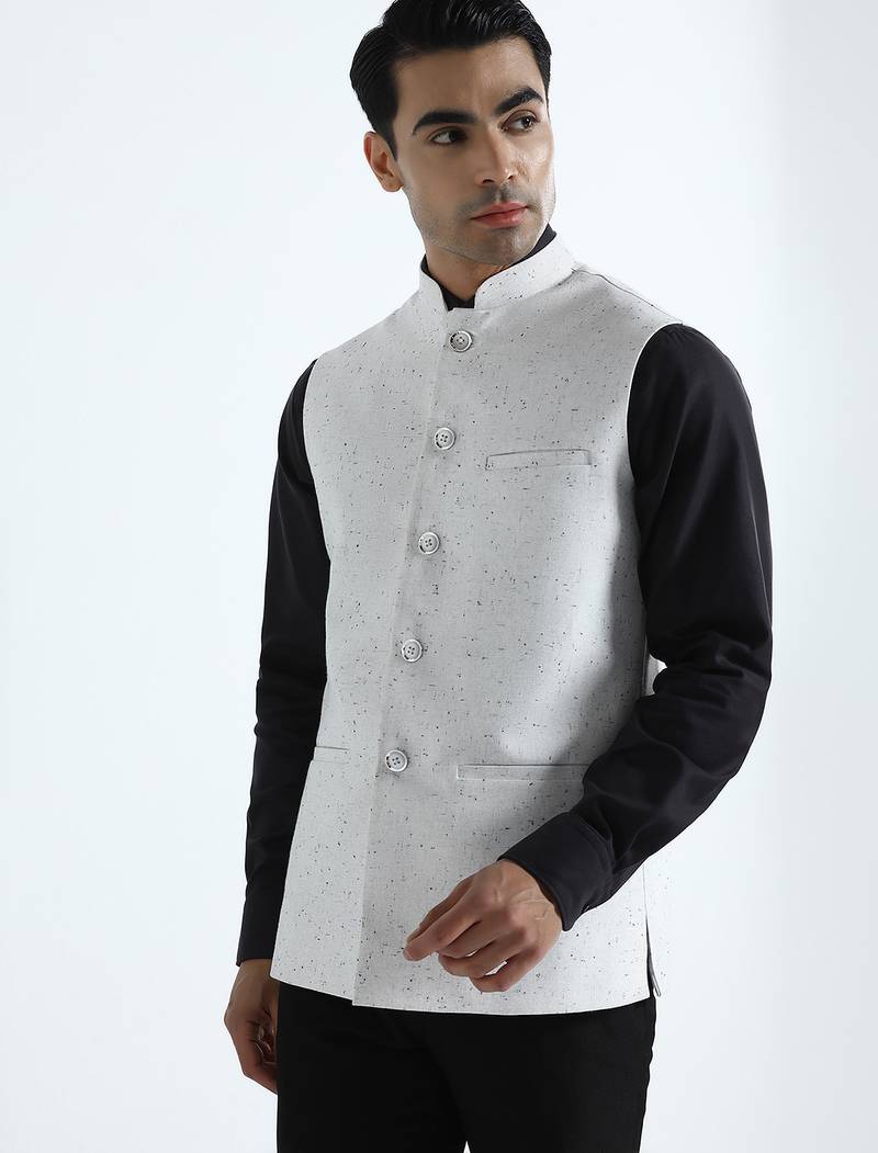 White self design nehru jacket