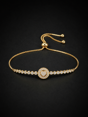 Premium gold adjustable tennis bracelet with round halo crystal centerpiece for women 2