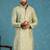 Mens green silk blend solid embroidered kurta