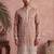 Mens pink silk blend solid embroidered kurta