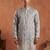 Mens blue silk blend solid embroidered kurta