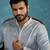 Mens blue silk blend solid embroidered kurta