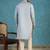 Mens blue silk blend solid embroidered kurta