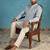 Mens blue silk blend solid embroidered kurta