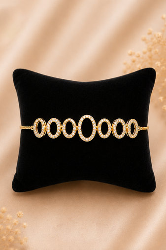 Premium gold adjustable bracelet with oval crystal link design for women