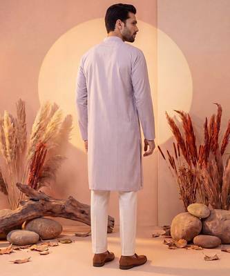 Mens lavender silk blend solid solid kurta 4