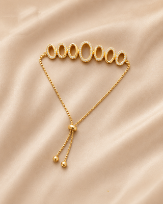 Premium gold adjustable bracelet with oval crystal link design for women 2