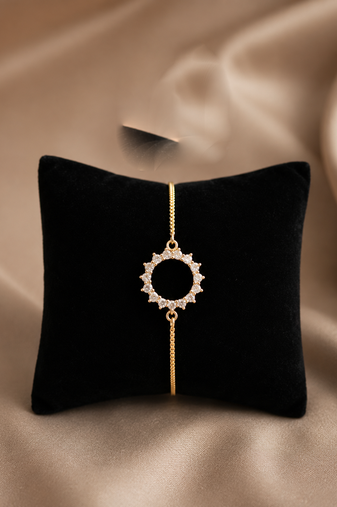 Premium gold adjustable bracelet with oval crystal link design for women
