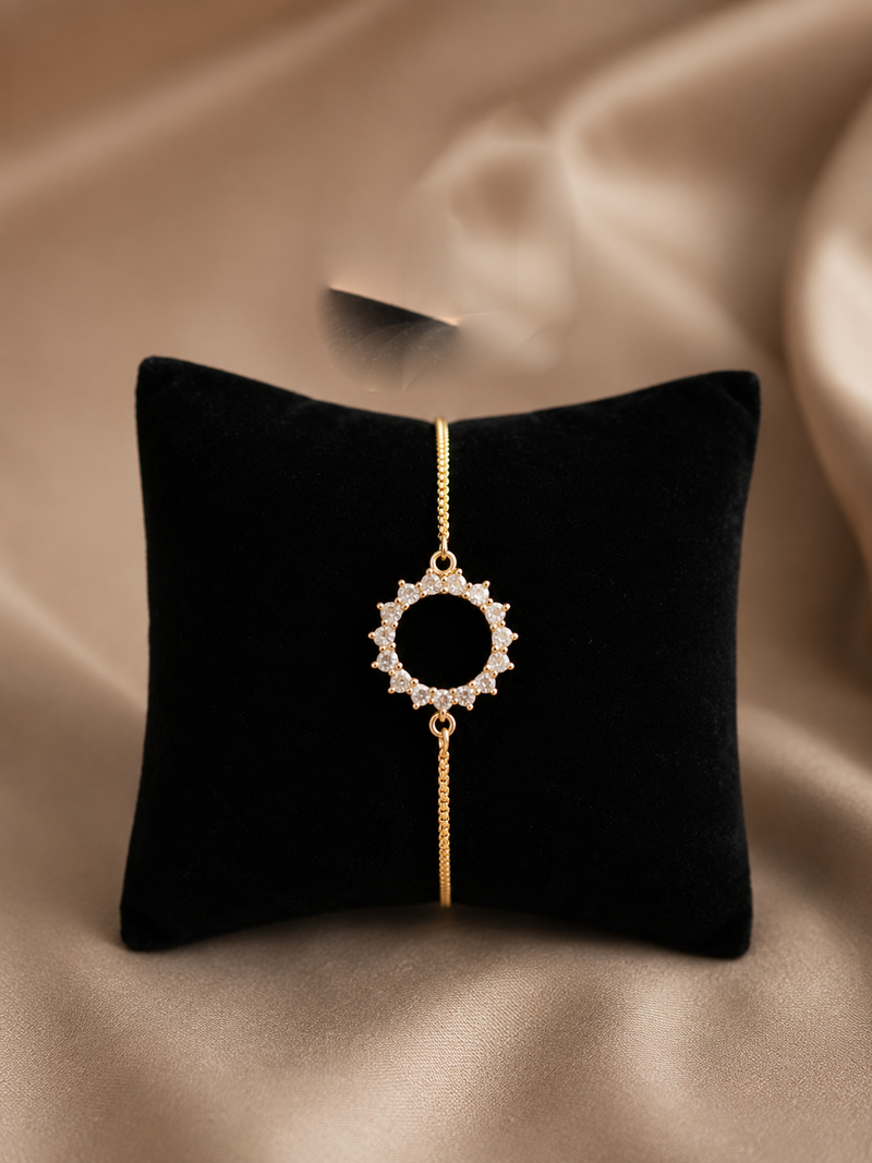 Premium gold adjustable bracelet with oval crystal link design for women