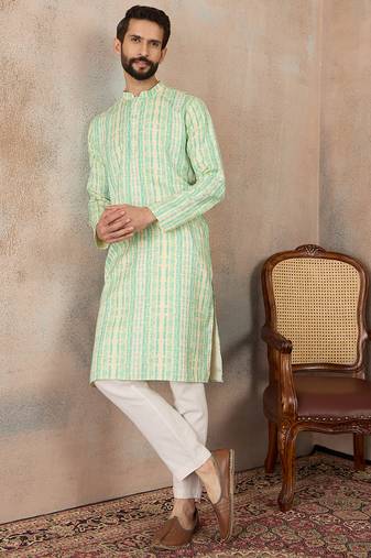 Mens multi silk blend abstract printed kurta