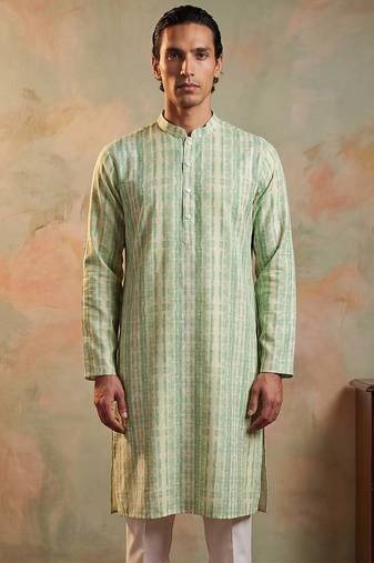 Mens multi silk blend abstract printed kurta