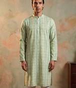 Mens multi silk blend abstract printed kurta